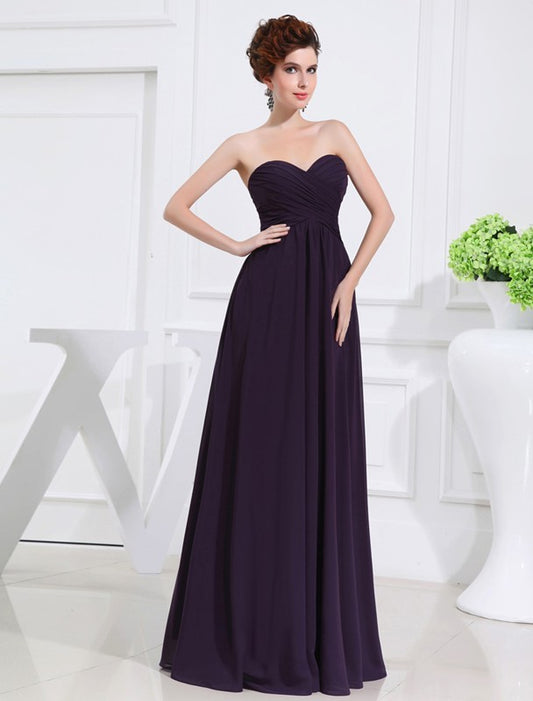 A-Line/Princess Sweetheart Sleeveless Chiffon Pleats Long Bridesmaid Dresses