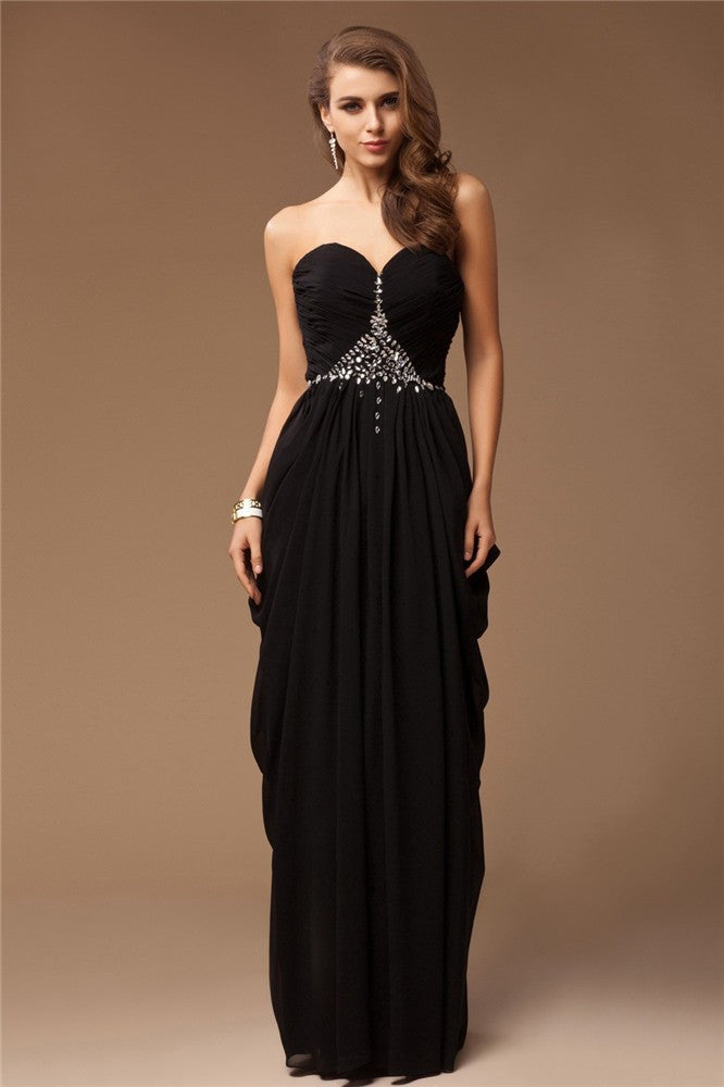 Sheath/Column Sweetheart Sleeveless Beading Long Chiffon Dresses