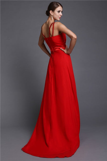 A-Line/Princess V-neck Sleeveless Long Ruffles Chiffon Bridesmaid Dresses