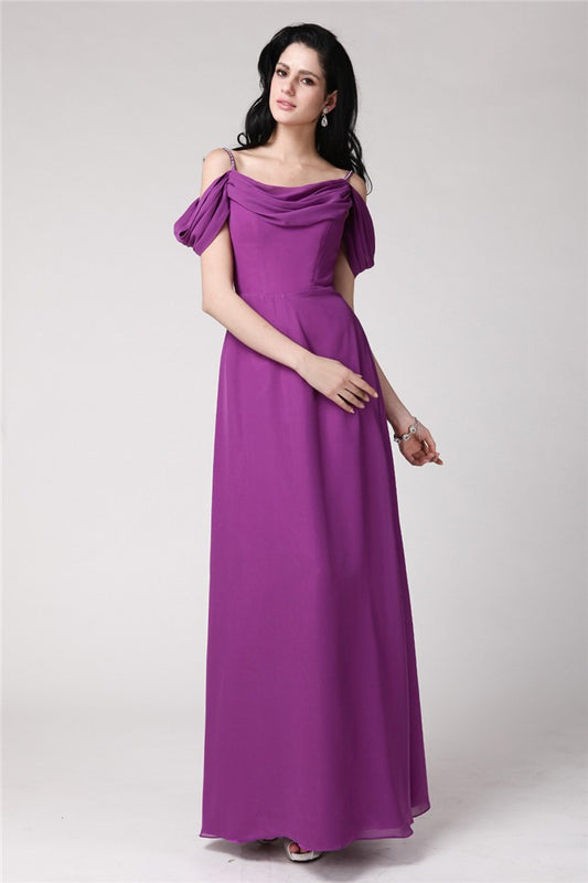 Sheath/Column Sleeveless Pleats Spaghetti Straps Long Chiffon Bridesmaid Dresses