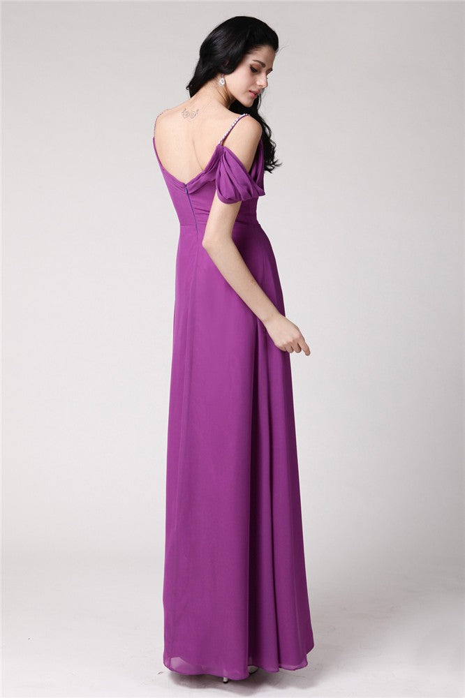 Sheath/Column Sleeveless Pleats Spaghetti Straps Long Chiffon Bridesmaid Dresses