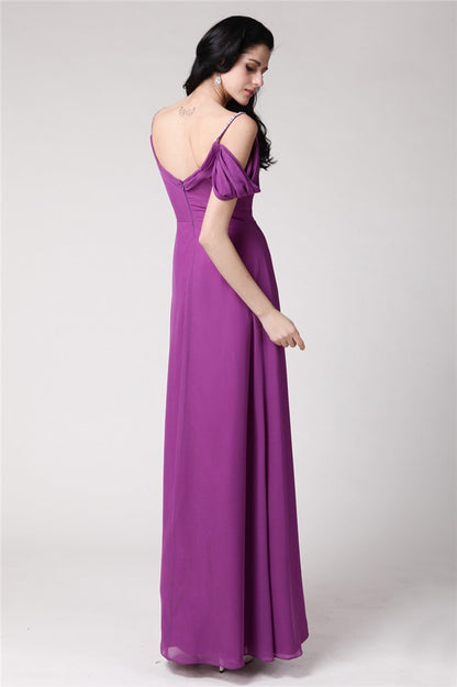 Sheath/Column Sleeveless Pleats Spaghetti Straps Long Chiffon Bridesmaid Dresses