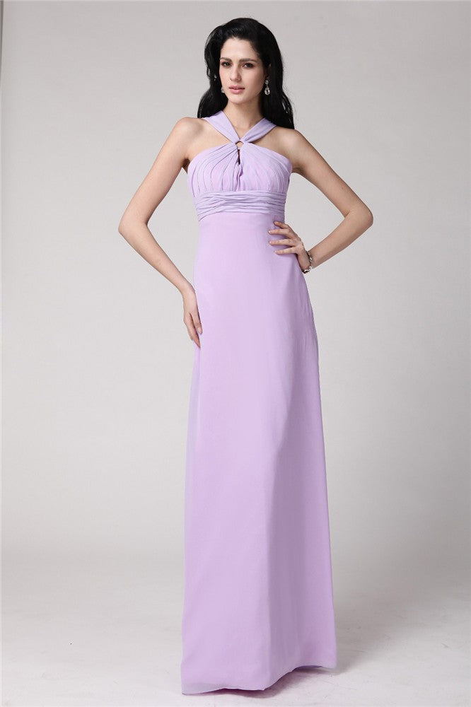 Sheath/Column High Neck Sleeveless Pleats Long Chiffon Bridesmaid Dresses