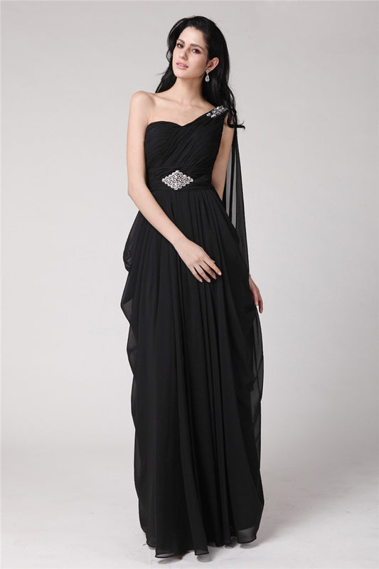 Sheath/Column One-Shoulder Sleeveless Long Beading Chiffon Dresses