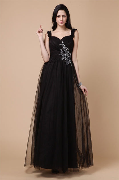 A-Line/Princess Straps Sleeveless Beading Applique Net Dresses