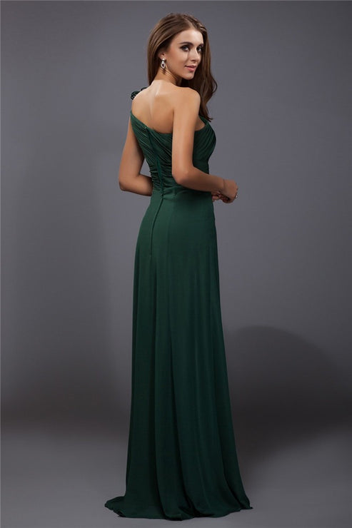 One Shoulder Sleeveless Ruffle Trim Chiffon Dress