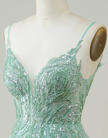 Sparkly A Line Green Cute Homecoming Dress with Beaded