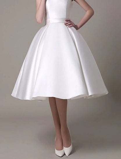 A-Line Cocktail Dresses Party Dress Wedding Guest Knee Length Sleeveless Square Neck Satin with Plets