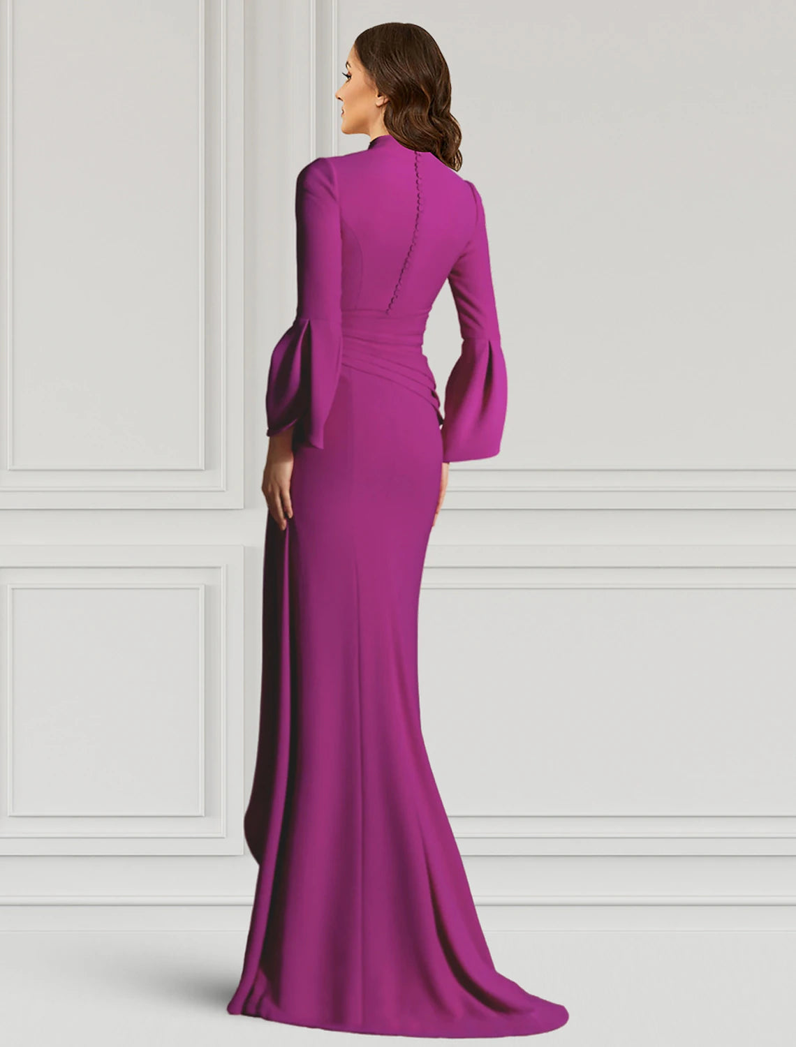 Sheath / Column Evening Gown Elegant Dress Formal Cocktail Party Floor Length Long Sleeve V Neck Fall Wedding Guest Stretch Fabric with Ruffles