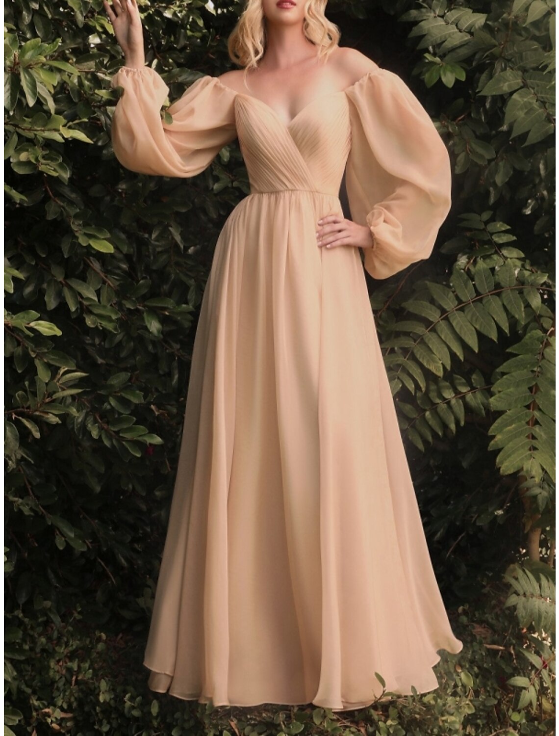 Sheath / Column Wedding Guest Dresses Elegant Dress Wedding Guest Floor Length Long Sleeve Sweetheart Bridesmaid Dress Chiffon with Pleats Ruched