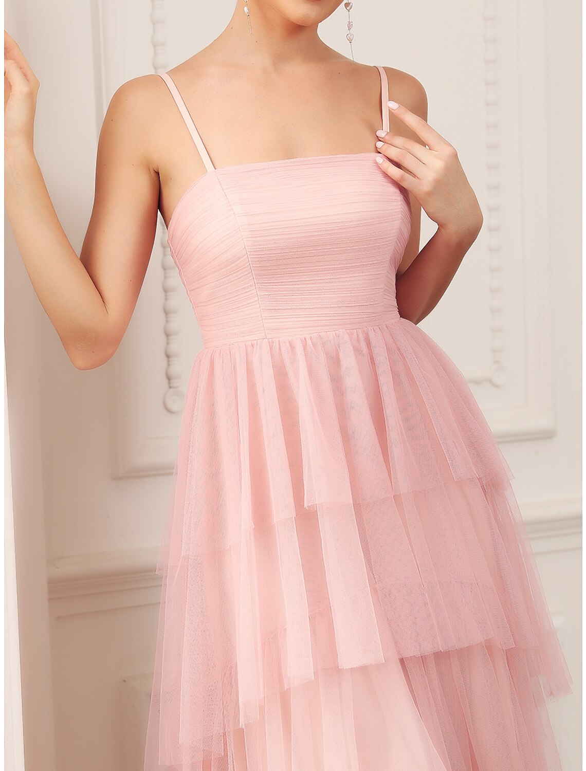 A-Line Party Dresses Vintage Dress Prom Knee Length Sleeveless Spaghetti Strap Tulle with Ruched