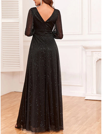 Black V Neck Long Sleeve Vacation Formal Black Spring Winter Dress Prom Dress Party Dress