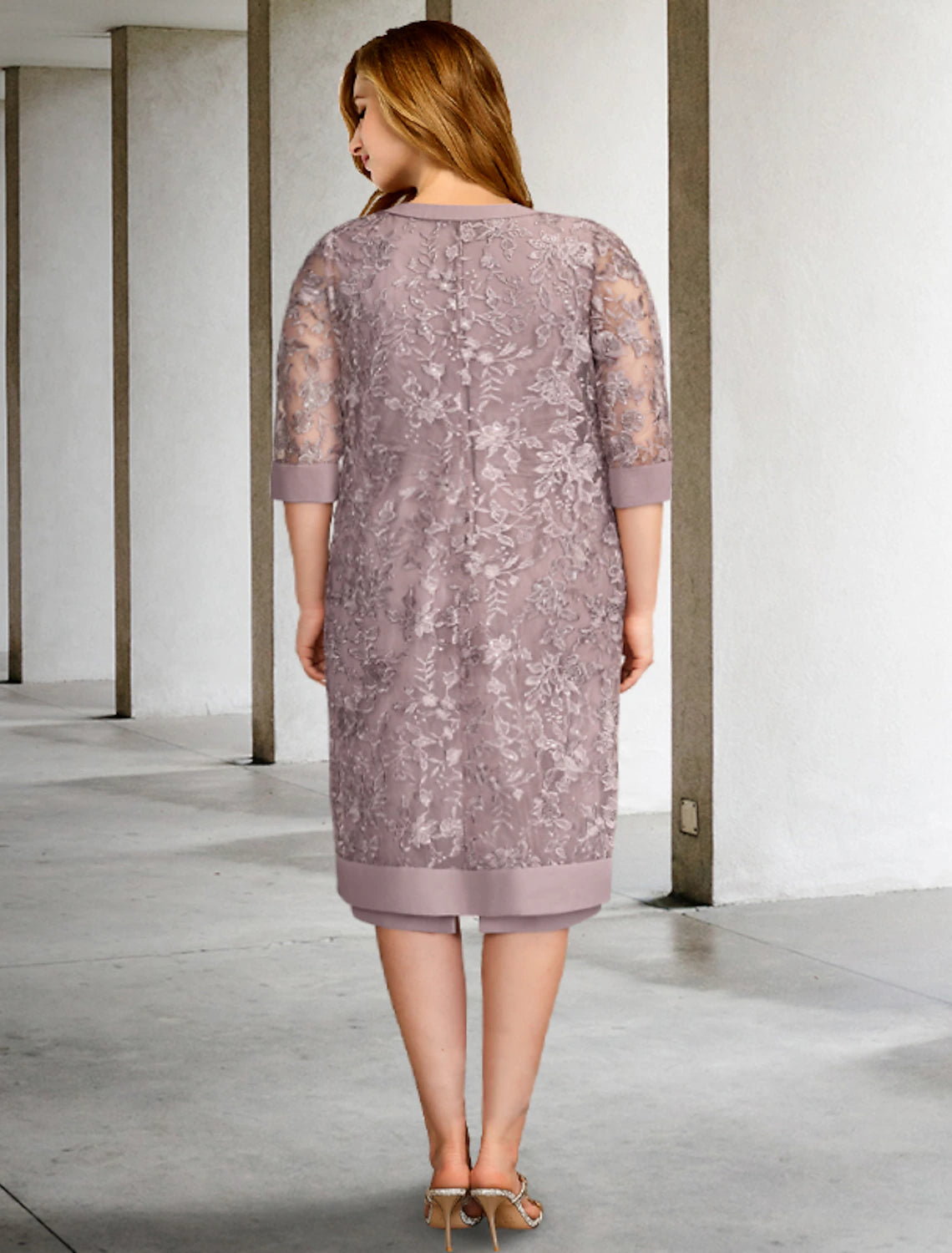 Two Piece A-Line Mother of the Bride Dresses Plus Size Hide Belly Curv