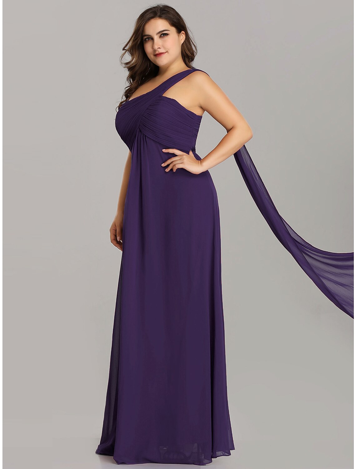 A-Line Evening Gown Empire Dress Formal Evening Floor Length Sleeveless One Shoulder Bridesmaid Dress Chiffon Backless with Pleats Draping