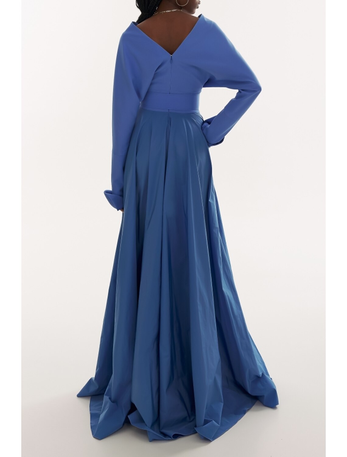 A-Line Evening Gown Elegant Dress Formal Fall Sweep / Brush Train Long Sleeve V Neck Stretch Fabric with Pleats Ruched