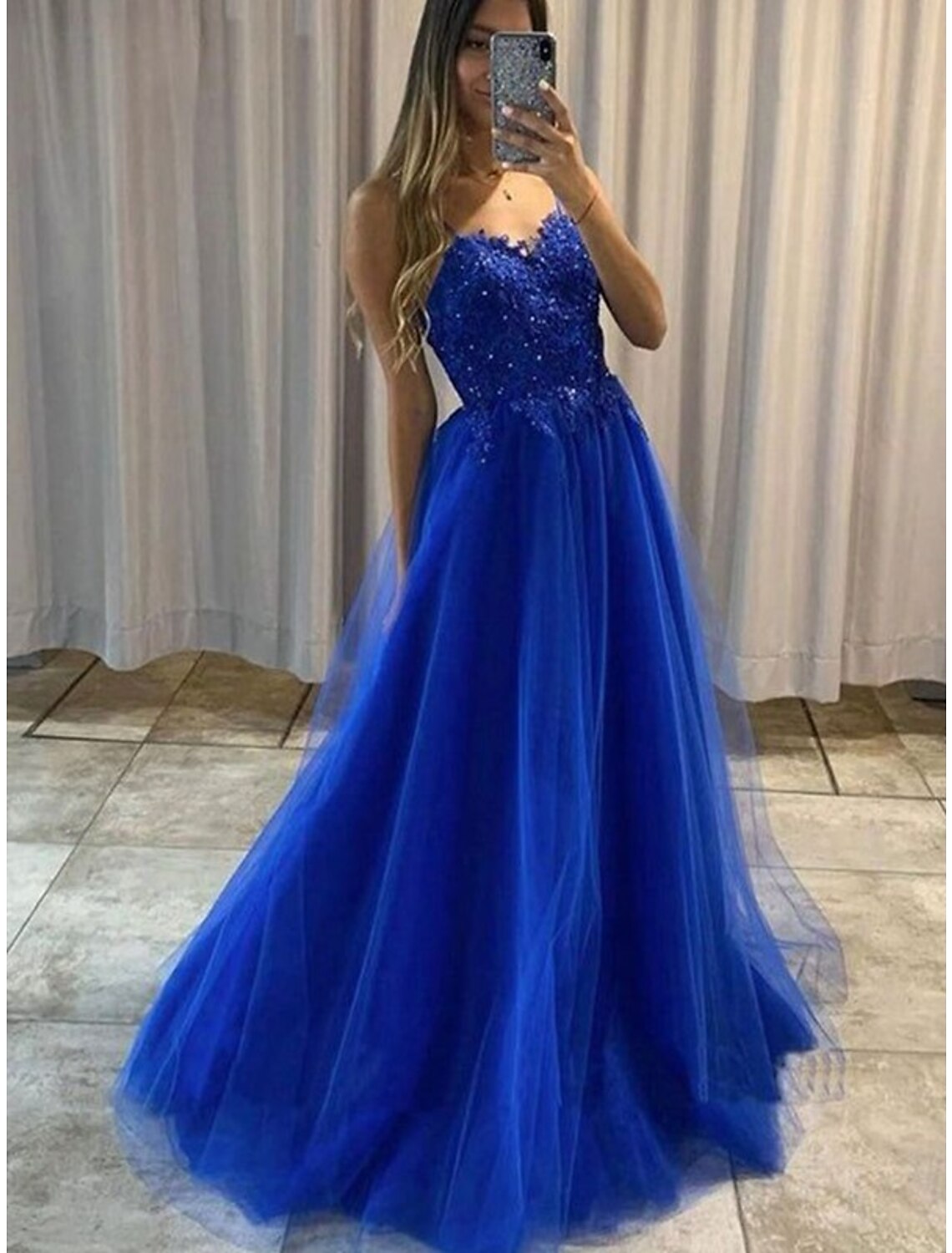 A-Line Prom Dresses Princess Dress Formal Floor Length Sleeveless Sweetheart Detachable Tulle Backless with Pleats Beading Appliques