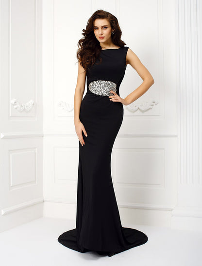TS Couture Formal Evening Dress - Beautiful Back Trumpet / Mermaid Jewel Court Train Jersey with Appliques Beading Crystal Detailing