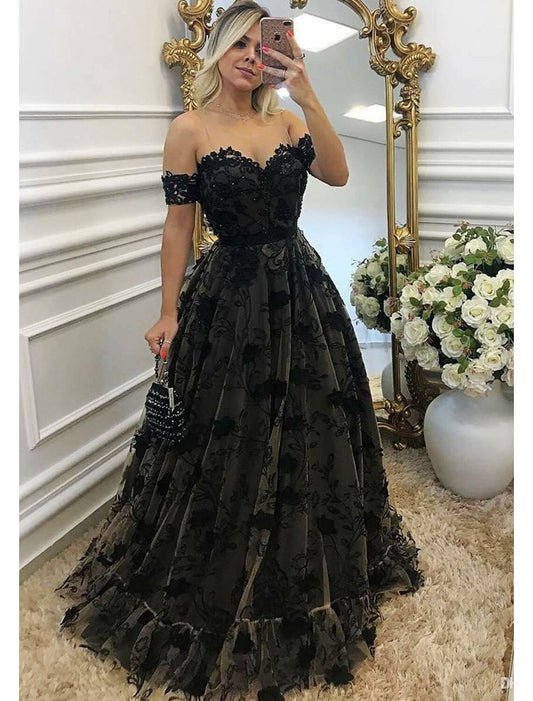 Ball Gown A-Line Prom Dresses Color Block Dress Formal Prom Floor Length Sleeveless Sweetheart Wednesday Addams Family Lace Backless with Beading Appliques