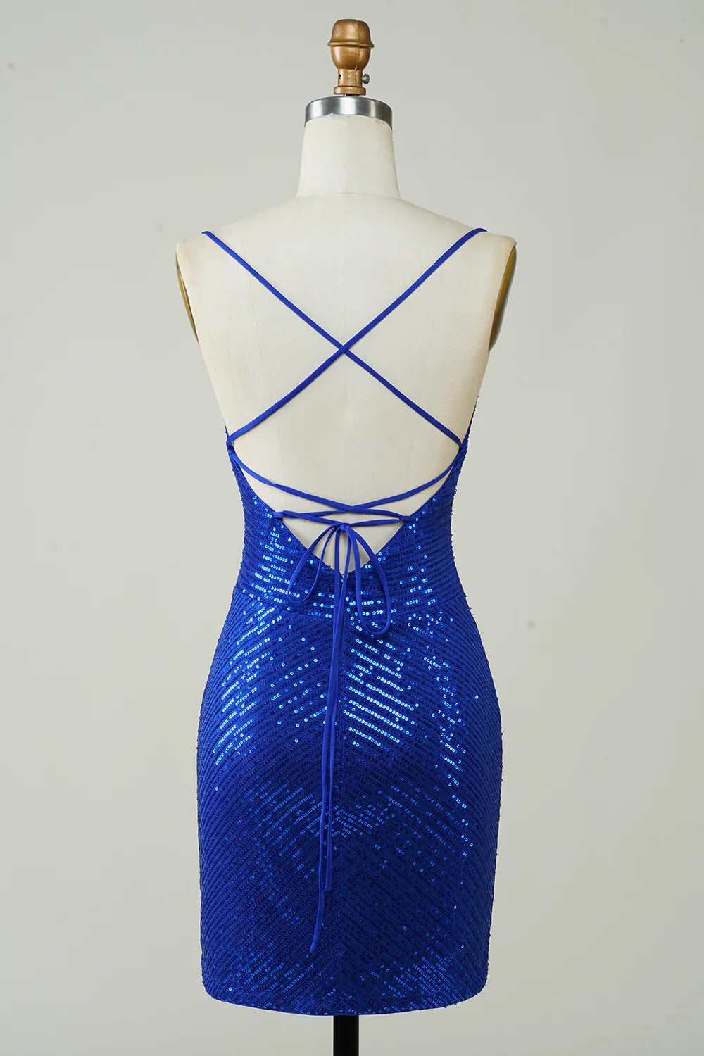 Bodycon Spaghetti Straps Sequins Homecoming Dress With Lace Up Back