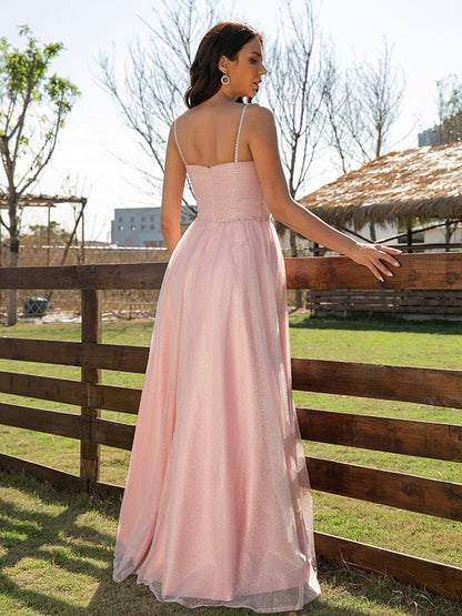 A-Line/Princess Ruched V-neck Sleeveless Floor-Length Dresses