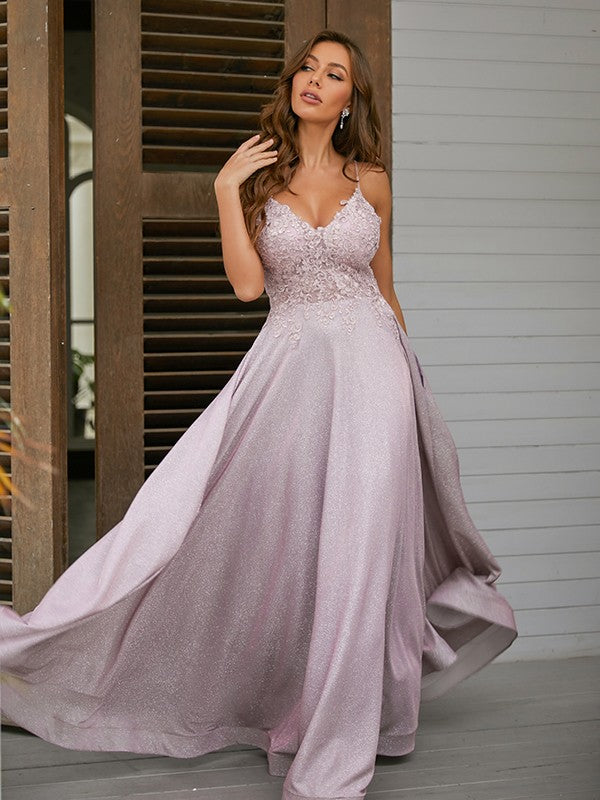 A-Line/Princess Applique V-neck Sleeveless Floor-Length Dresses