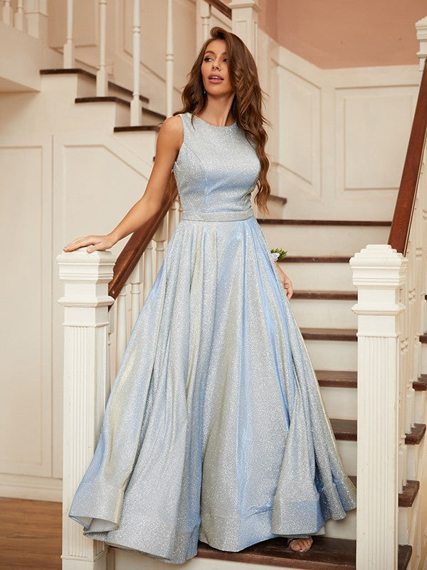 A-Line/Princess Ruffles Scoop Sleeveless Floor-Length Dresses