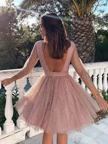 A-Line/Princess Ruffles 3/4 Sleeves Scoop Short/Mini Homecoming Dresses