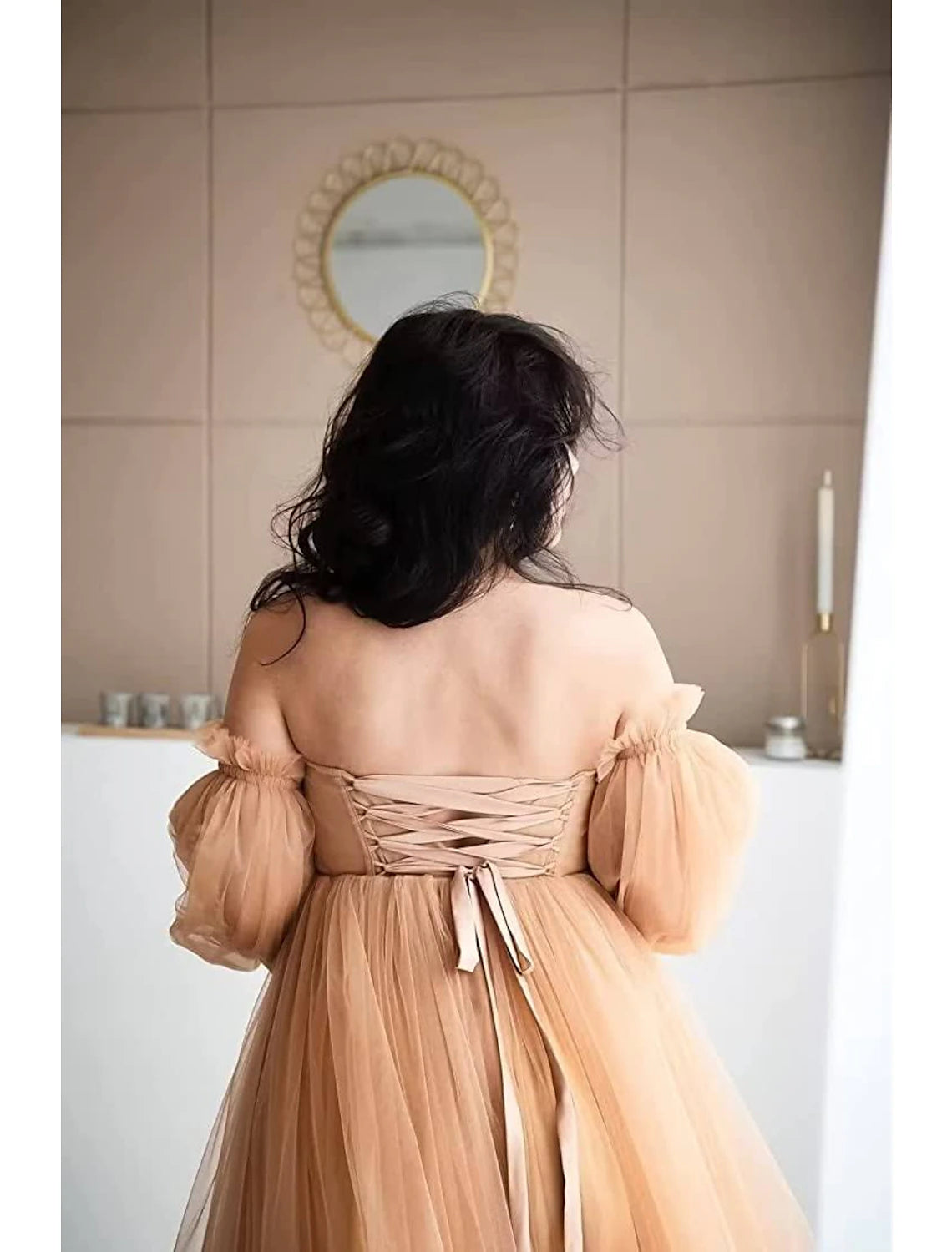 Ball Gown Prom Dresses Maternity Dress Formal Wedding Sweep / Brush Train Long Sleeve Sweetheart Tulle with Pleats Ruffles