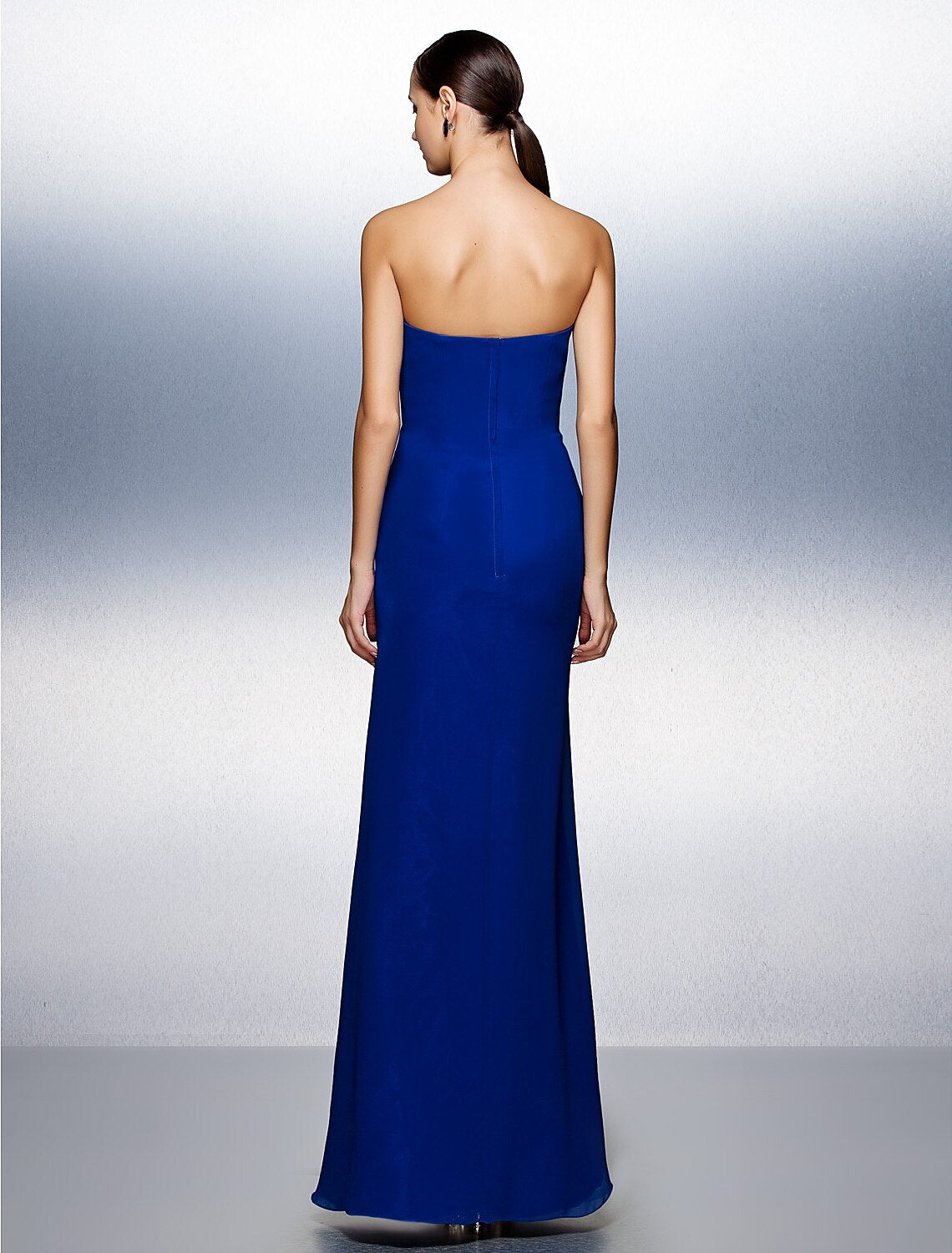 Sheath / Column Elegant Dress Formal Evening Floor Length Sleeveless Strapless Chiffon with Beading Draping