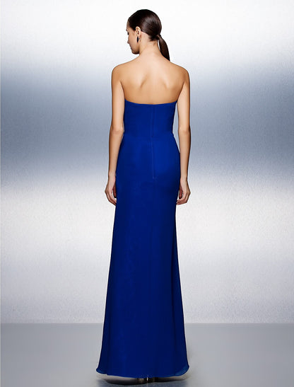 Sheath / Column Elegant Dress Formal Evening Floor Length Sleeveless Strapless Chiffon with Beading Draping