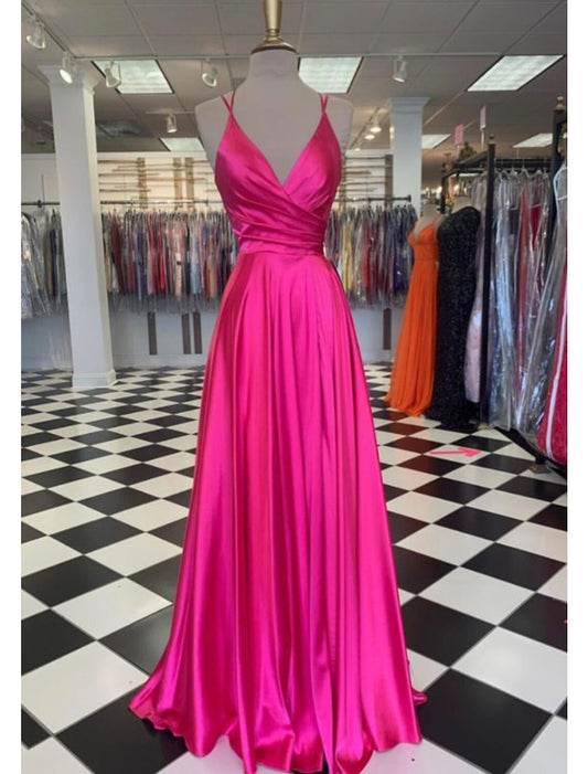 A-Line Prom Dresses Sexy Dress Formal Wedding Guest Floor Length Sleeveless Spaghetti Strap Bridesmaid Dress Charmeuse with Slit