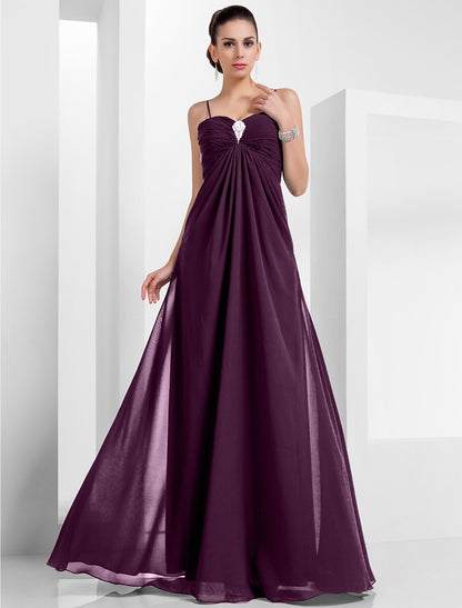 A-Line Empire Holiday Formal Evening Dress Spaghetti Strap Sleeveless Floor Length Chiffon with Crystals