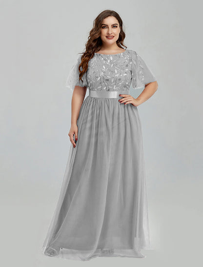A-Line Prom Dresses Elegant Dress Party Wear Floor Length Short Sleeve ...
