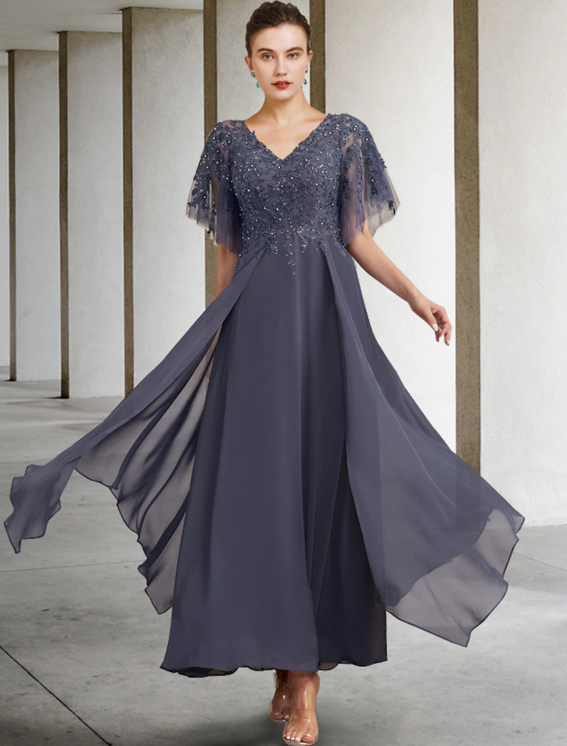 A-Line Plus Size Curve Mother of the Bride Dress Elegant Jewel Neck An