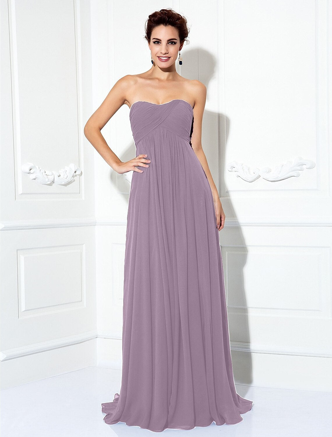 A-Line Minimalist Dress Wedding Guest Formal Evening Sweep / Brush Train Sleeveless Strapless Chiffon with Pleats Ruched