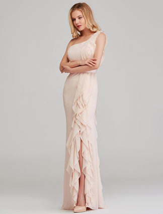 Romantic A-line Off-the-shoulder Sleeveless Elegant Blush Floor-length Prom Dress for Women Ready to Ship