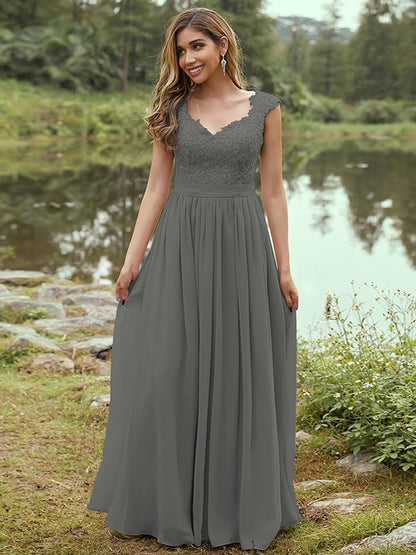 A-Line/Princess Chiffon Applique Sweetheart Sleeveless Floor-Length Bridesmaid Dresses