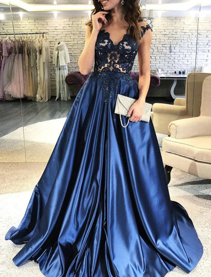 Mermaid / Trumpet Prom Dresses Maxi Dress Formal Wedding Guest Floor Length Sleeveless V Neck Charmeuse with Pleats Appliques