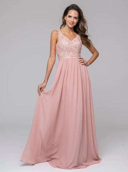 Applique V Neck Keyhole Back A Line Bridesmaid Dresses