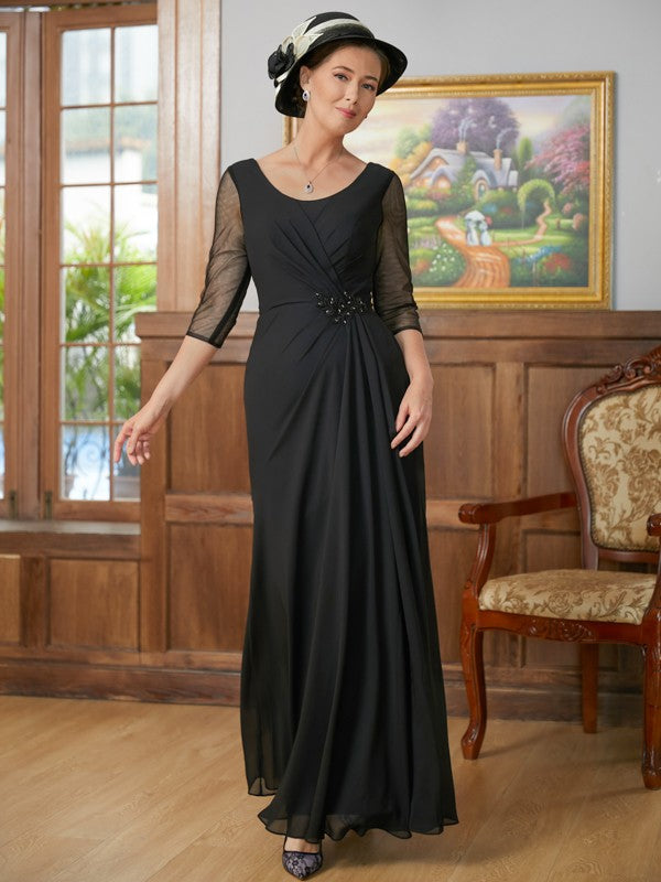 A-Line/Princess Chiffon Ruched Scoop 3/4 Sleeves Floor-Length Mother of the Bride Dresses