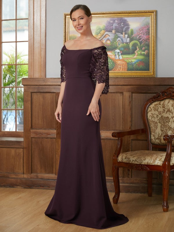 Sheath/Column Stretch Crepe Lace Square 1/2 Sleeves Sweep/Brush Train Mother of the Bride Dresses