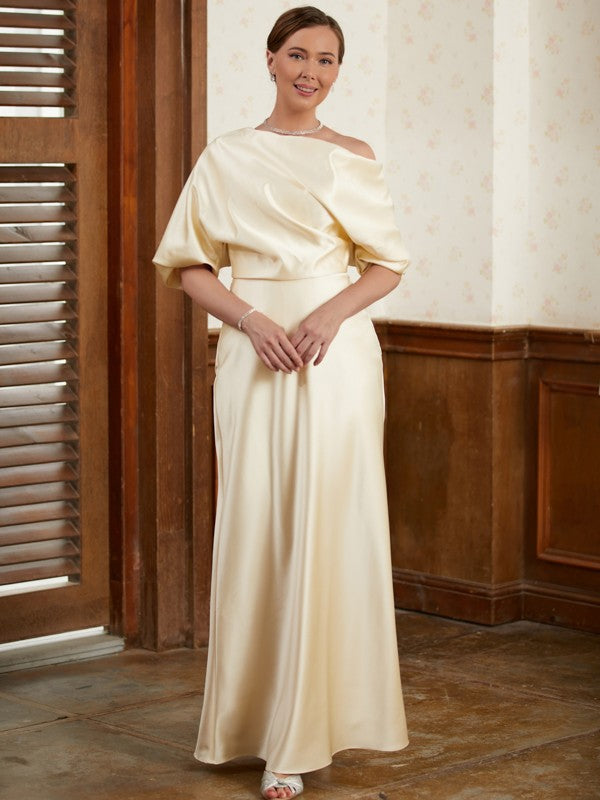 Sheath/Column Charmeuse Ruched Off-the-Shoulder Short Sleeves Floor-Length Mother of the Bride Dresses