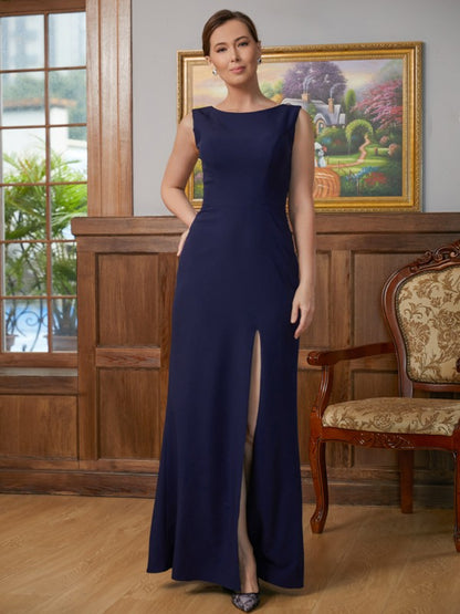 Sheath/Column Stretch Crepe Scoop Sleeveless Floor-Length Mother of the Bride Dresses