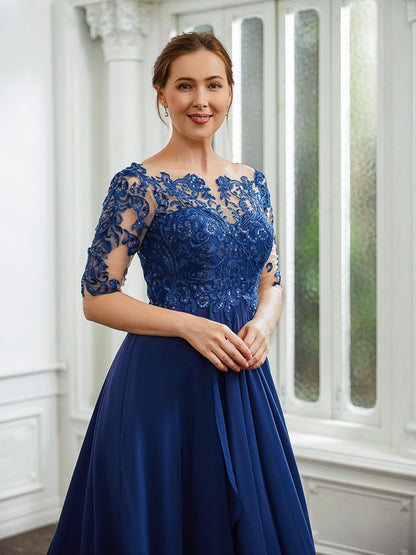 A-Line/Princess Chiffon Applique Bateau 1/2 Sleeves Tea-Length Mother of the Bride Dresses