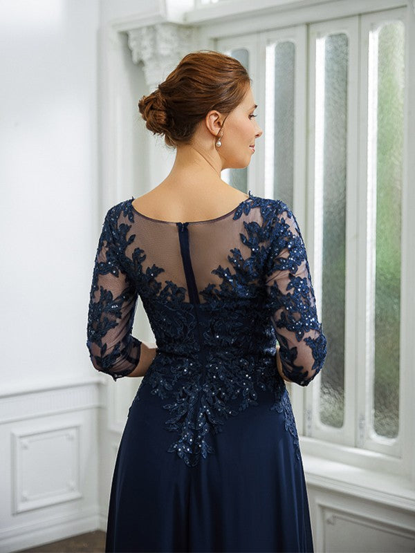 A-Line/Princess Chiffon Applique V-neck 3/4 Sleeves Floor-Length Mother of the Bride Dresses