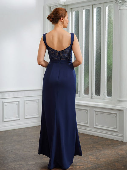 Sheath/Column Stretch Crepe Ruched V-neck Sleeveless Floor-Length Mother of the Bride Dresses