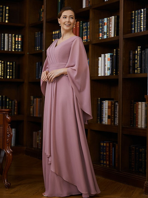 A-Line/Princess Chiffon Ruched V-neck 3/4 Sleeves Floor-Length Mother of the Bride Dresses