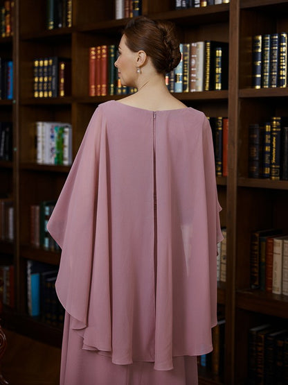 A-Line/Princess Chiffon Ruched V-neck 3/4 Sleeves Floor-Length Mother of the Bride Dresses