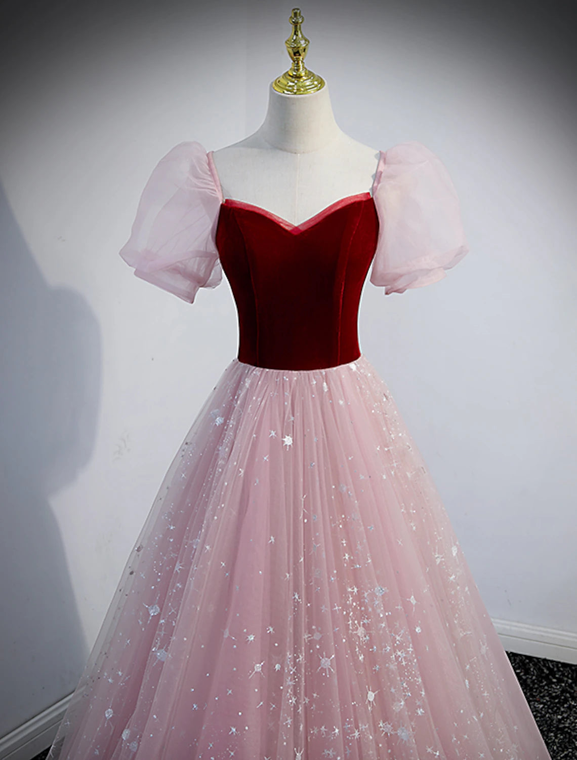 A-Line Prom Dresses Princess Dress Prom Valentine's Day Floor Length Short Sleeve Sweetheart Tulle with Sequin