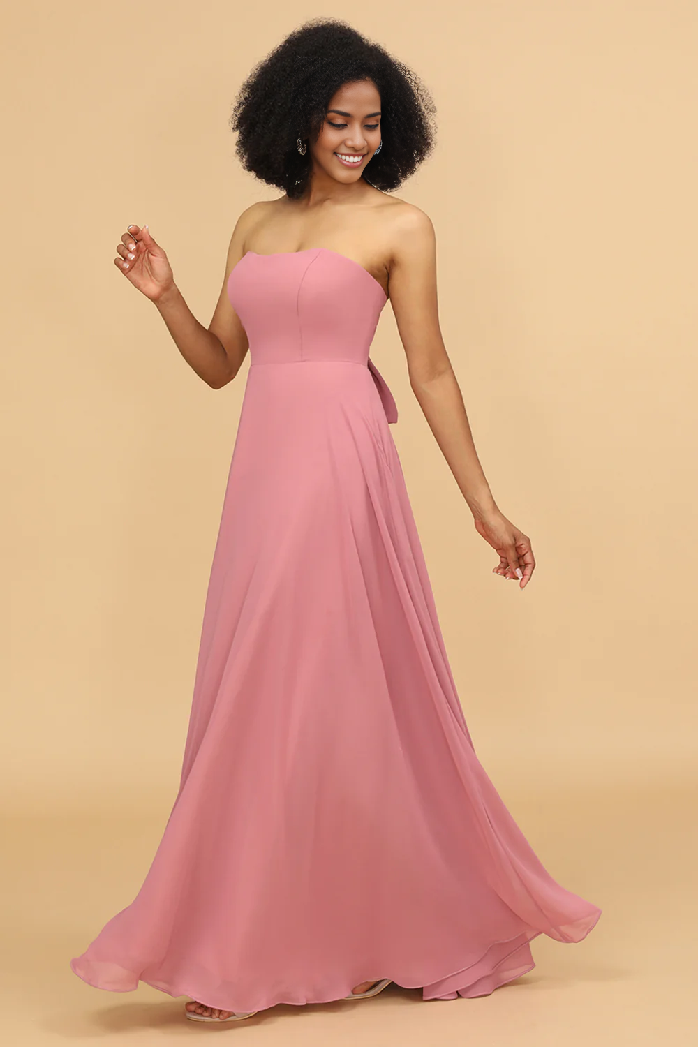 Chiffon A Line Blush Strapless Bridesmaid Dress